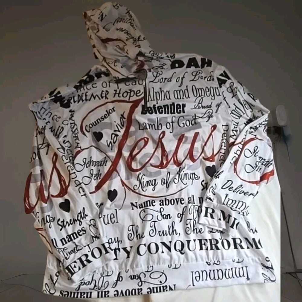 Jesus Savior Religious Graftti Hoodie‎ Pullover Light Sweatshirt White 5XL